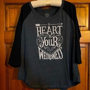 Torrid size 0 black & gray “weirdness” T shirt